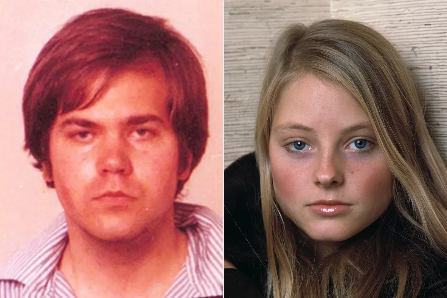 John Hinckley, Jr. in 1981; Jodie Foster in 1979.