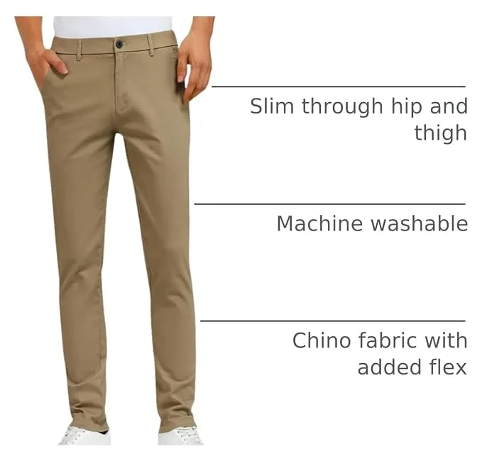 Plaid&Plain Men's Skinny Stretchy Khaki Pants