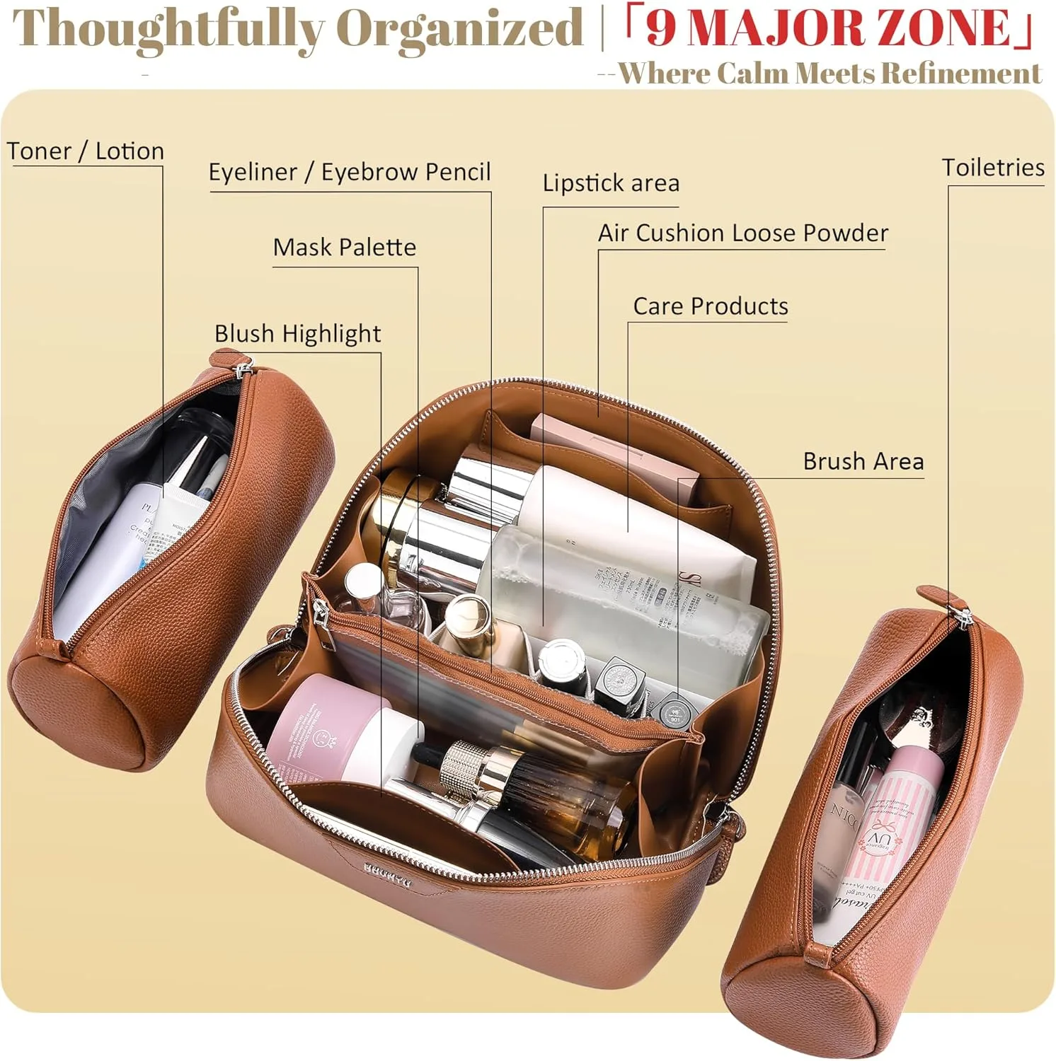 BOYATU Genuine Leather Travel Makeup Bag
