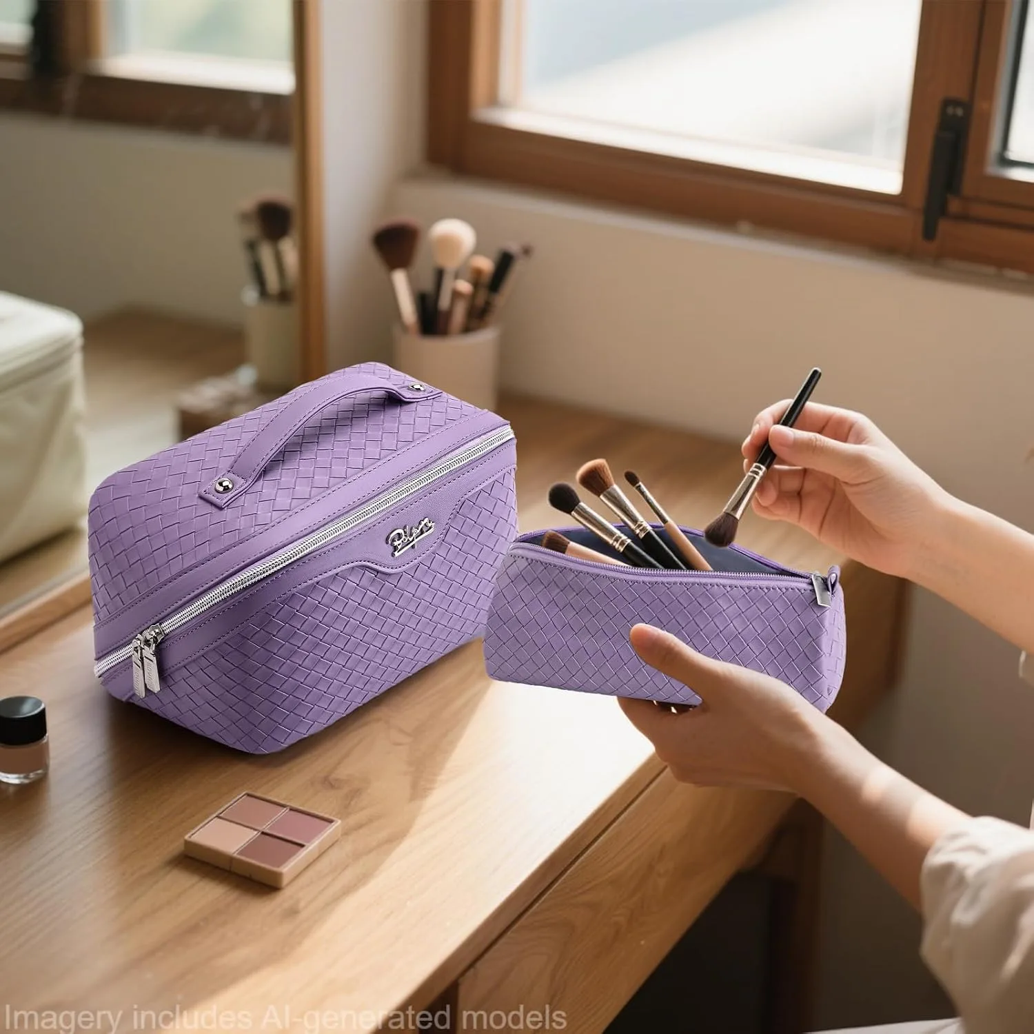 BOYATU 3 Pcs Set Vegan Leather Travel Makeup Bag