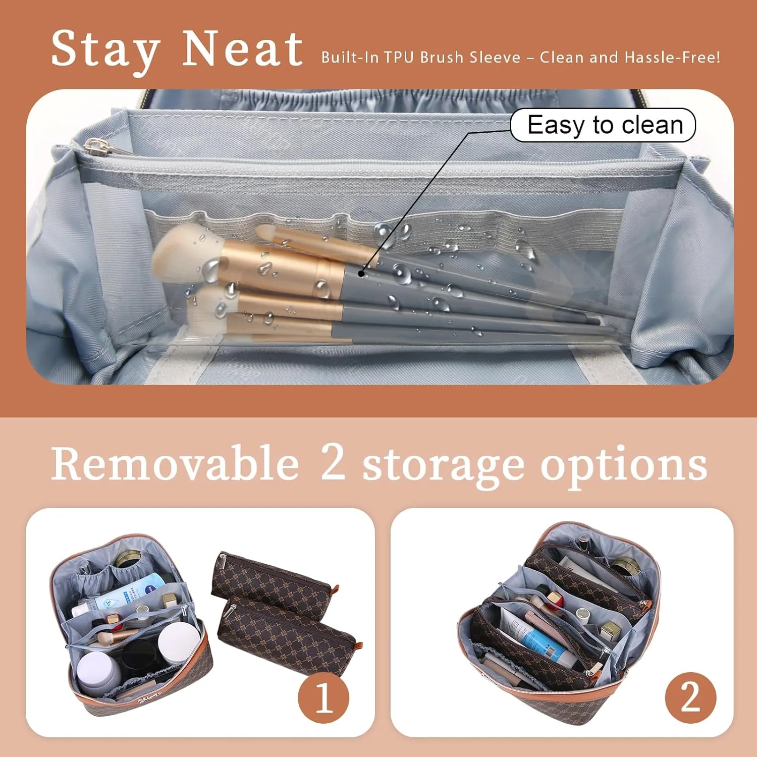 BOYATU 3 Pcs Set Vegan Leather Travel Makeup Bag
