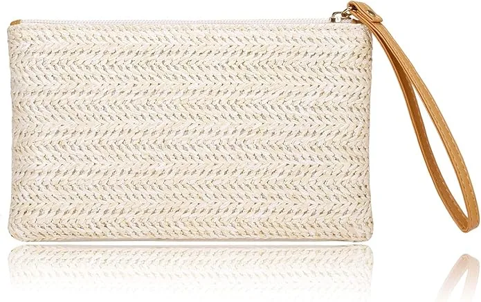 COOKOOKY Womens Straw Clutch Bag Wristlet