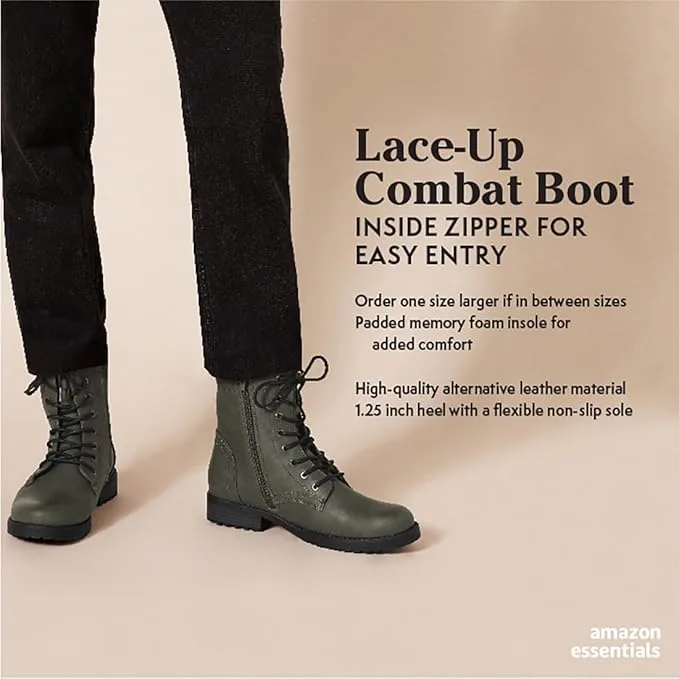 Amazon Essentials Women's Lace-Up Combat Ankle Boots