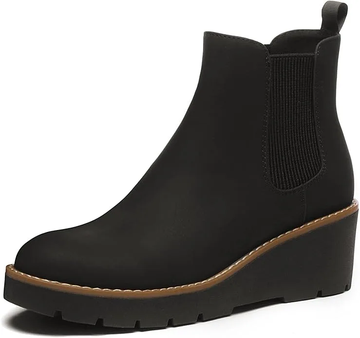 Athlefit Women's Platform Wedge Chelsea Ankle Boots