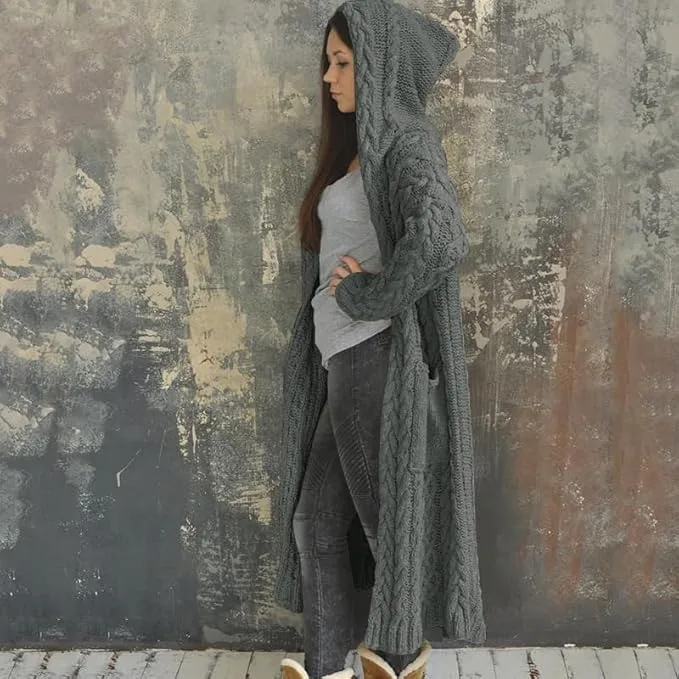 NIUBIA Hooded Cable Knit Cardigan