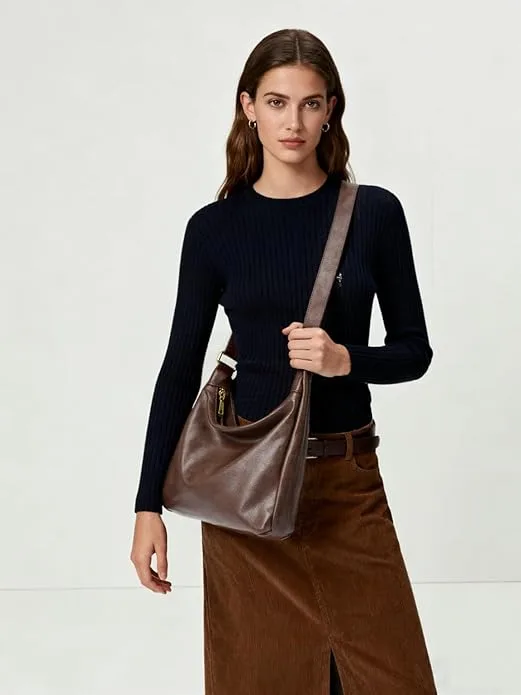 Slouchy Shoulder Bag for Women, Foldable Crossbody Hobo Purse in PU Leather