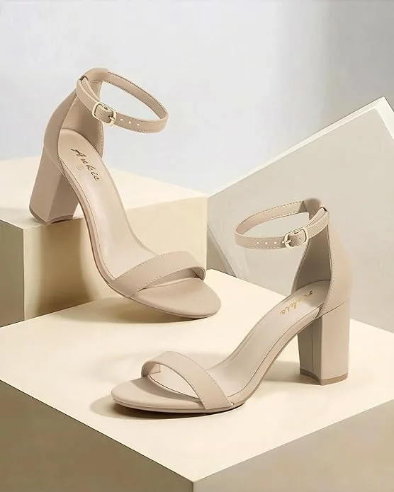 Ankis Heels for Women Open Toe Ankle Strap Chunky Heel Sandals 2.75 Inch
