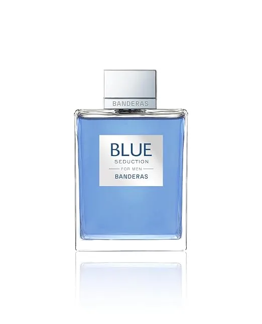 Antonio Banderas Blue Seduction square bottle with silver cap