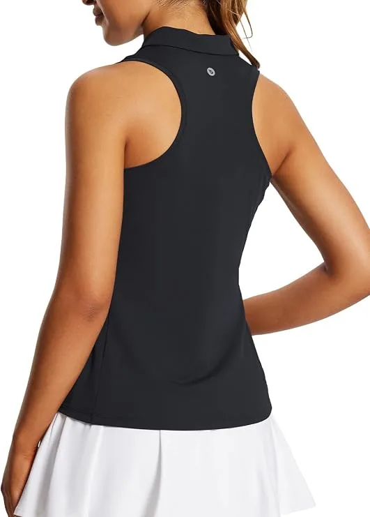 Baleaf women sleeveless golf polo top zipper racerback design