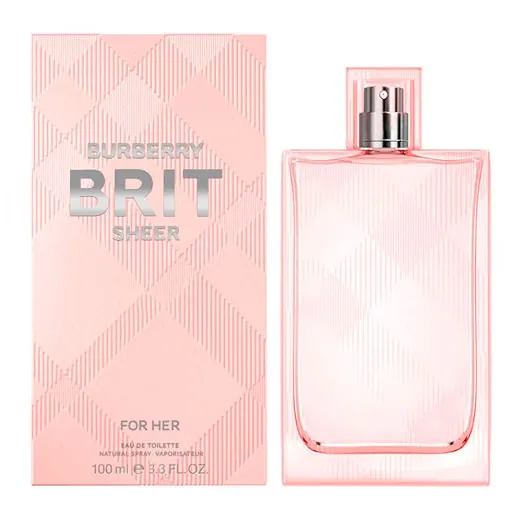 Burberry Brit Sheer Eau de Toilette translucent soft pink bottle with frosted check
