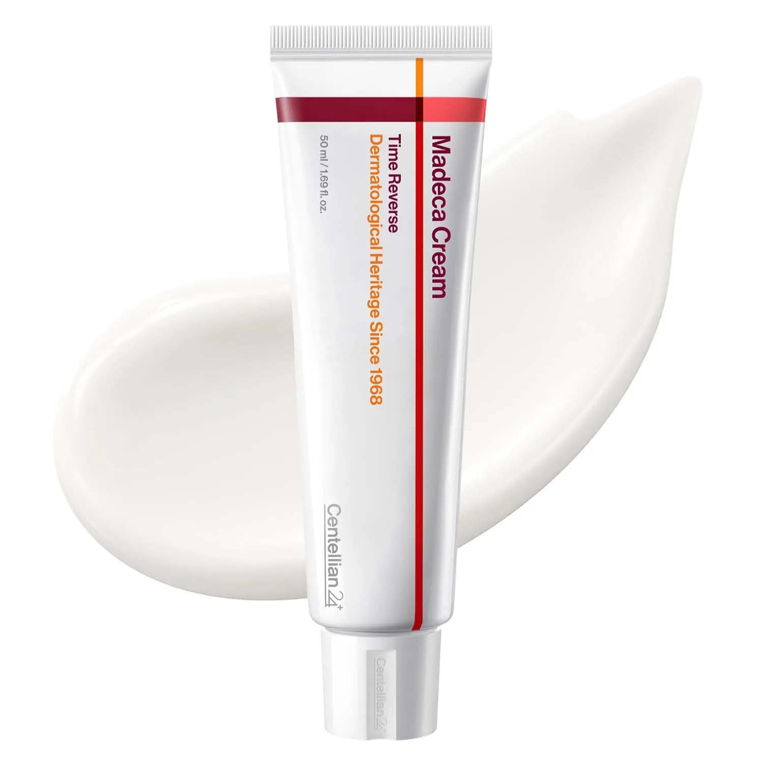 CENTELLIAN 24 Madeca Cream Time Reverse anti-aging moisturizer tube with creamy swatch