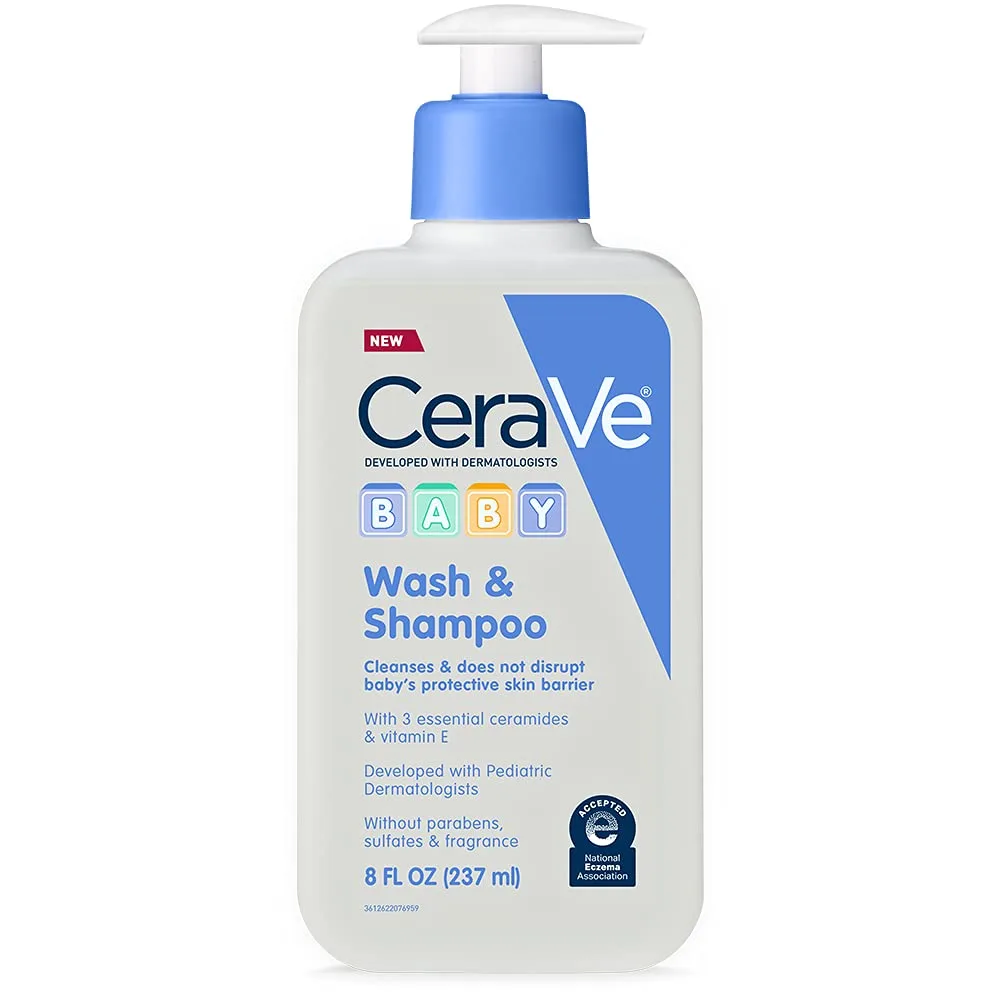 CeraVe Baby 2-in-1 wash and shampoo bottle with pump for sensitive skin