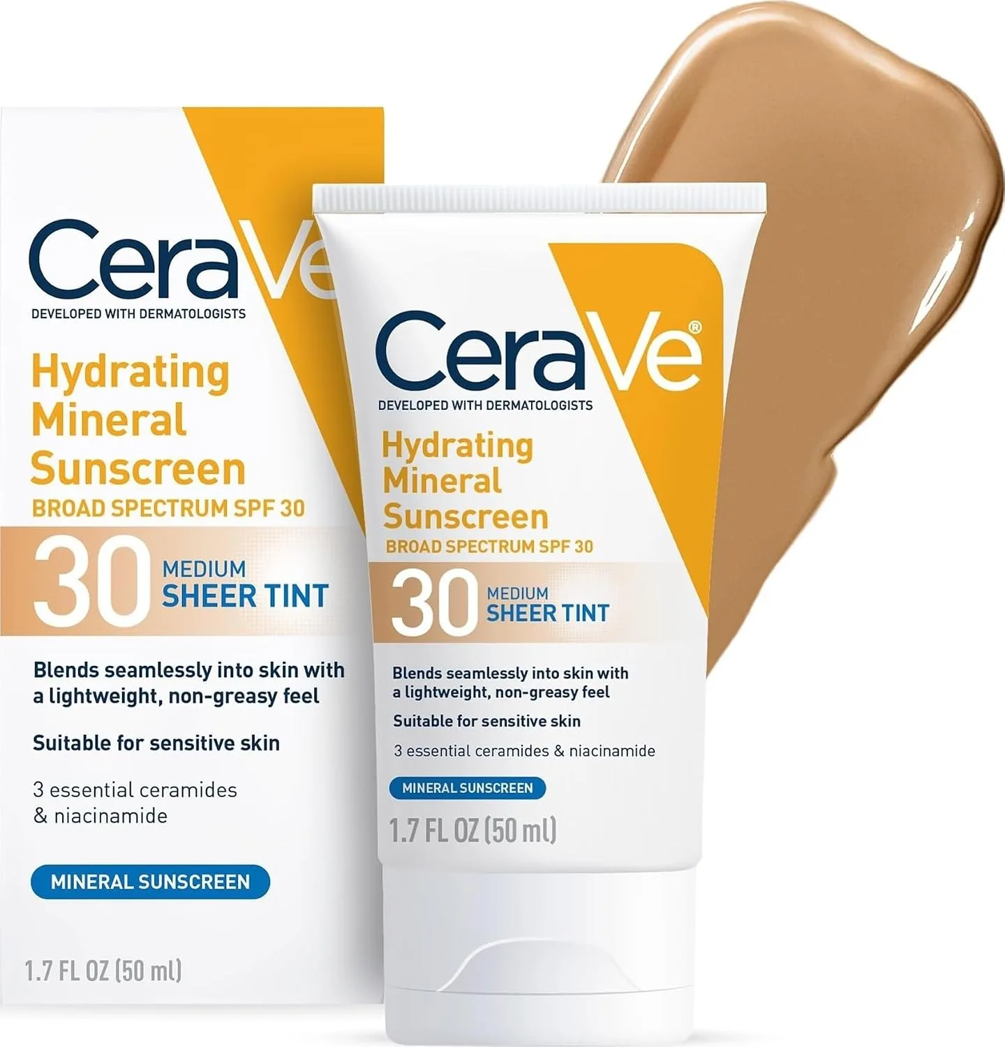 CeraVe Hydrating mineral tinted face sunscreen SPF 30 tube upright