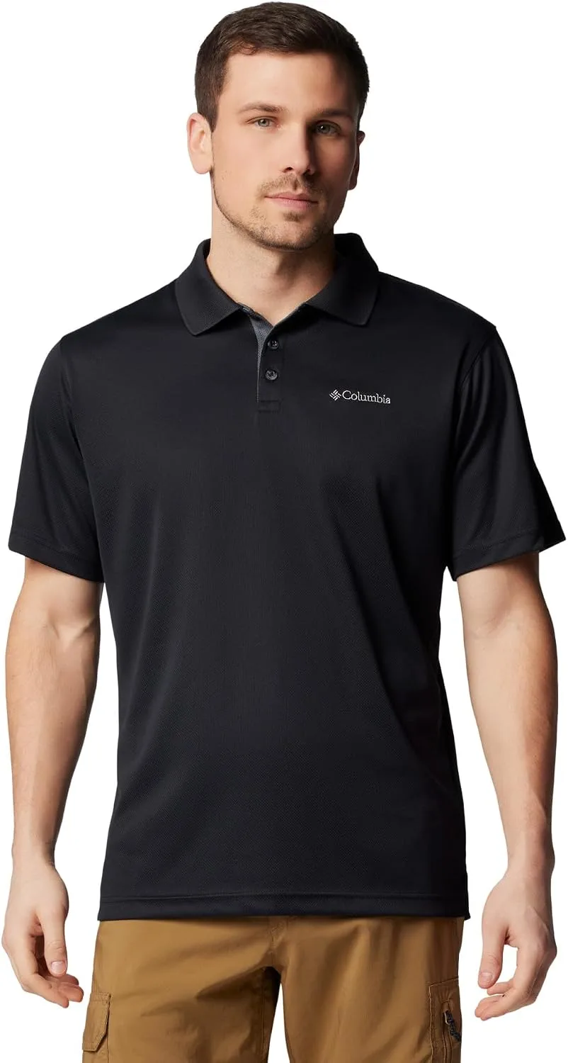 Columbia Men's Utilizer Polo shirt in solid black lightweight ripstop fabric