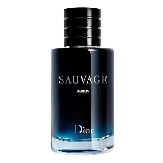Christian Dior Sauvage Parfum spray bottle with deep blue gradient glass