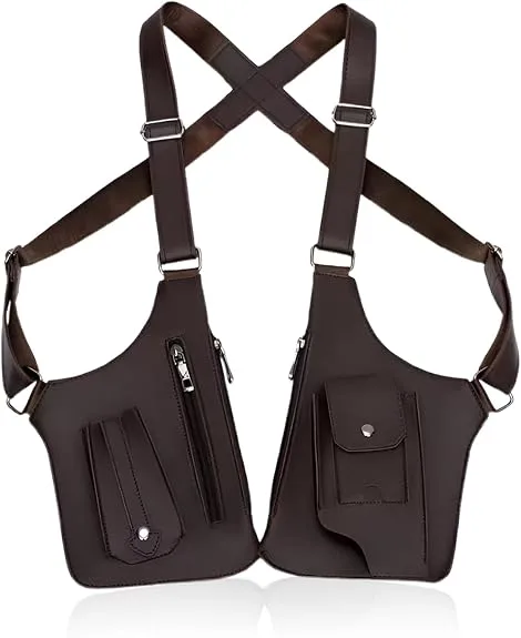 wshxjzyay dual underarm shoulder harness bag front view flat lay display in brown
