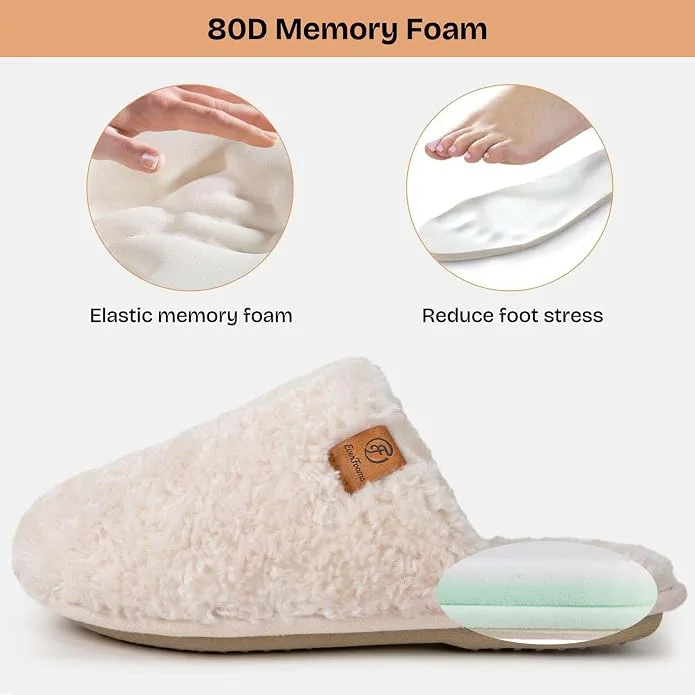 EverFoams Women's Fuzzy Slippers Warm Cozy Memory Foam Indoor House Shoes