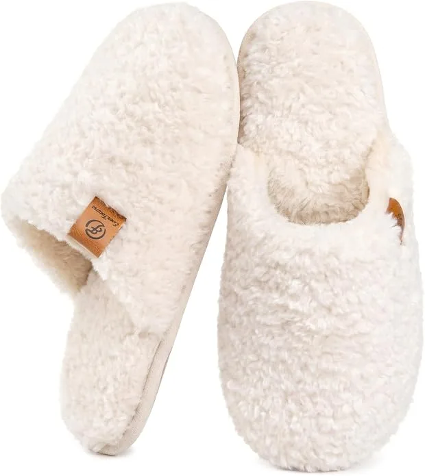 EverFoams womens plush fleece slip on slippers with warm closed toe design