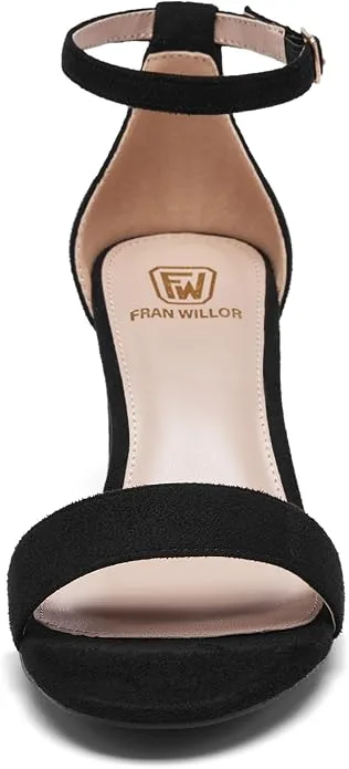 FW FRAN WILLOR Women Open Toe Low Chunky Short Heels