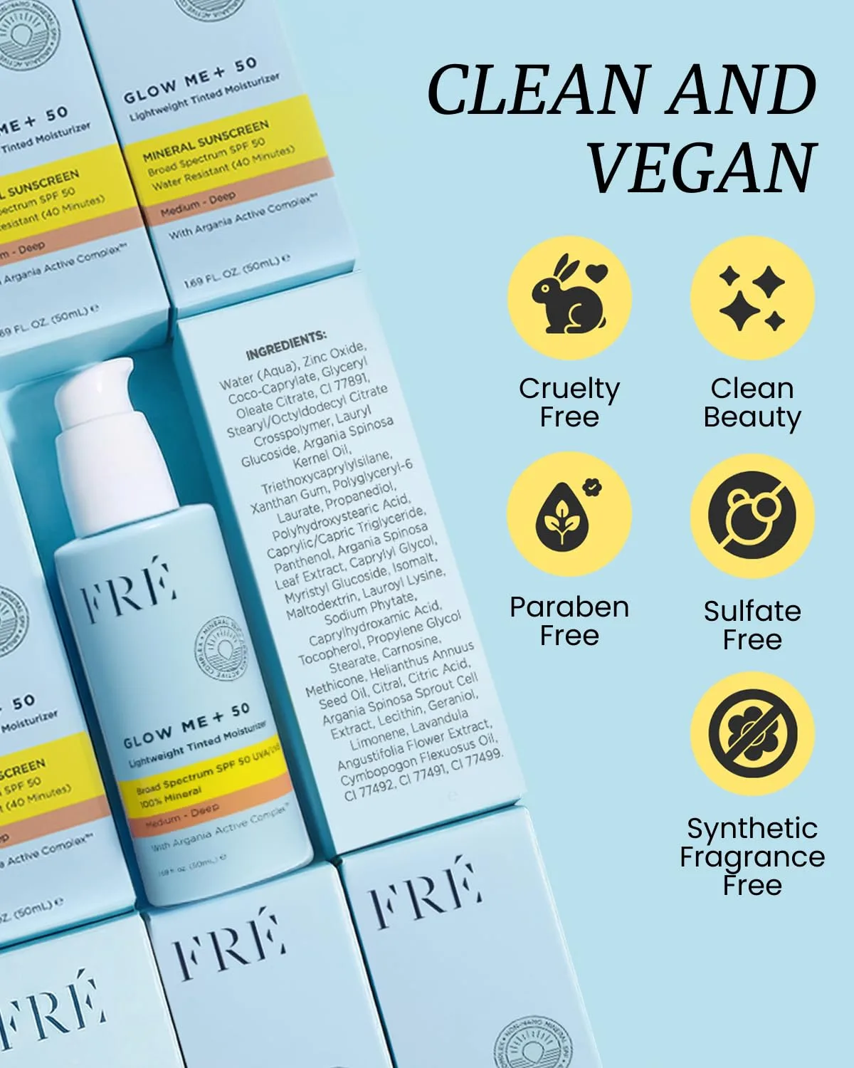 FRÉ GLOW ME+ SPF 50 Tinted Mineral Facial Sunscreen