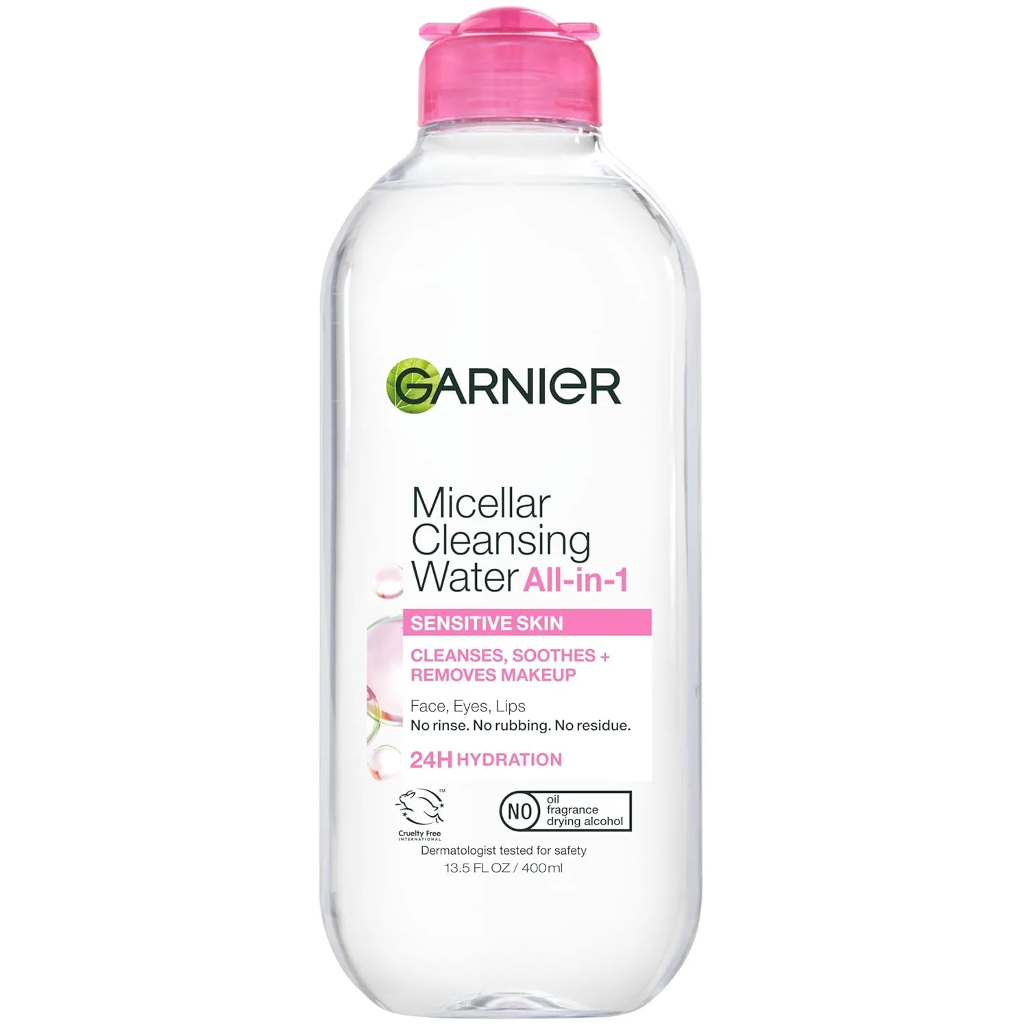 Garnier SkinActive Micellar Cleansing Water bottle with pink cap