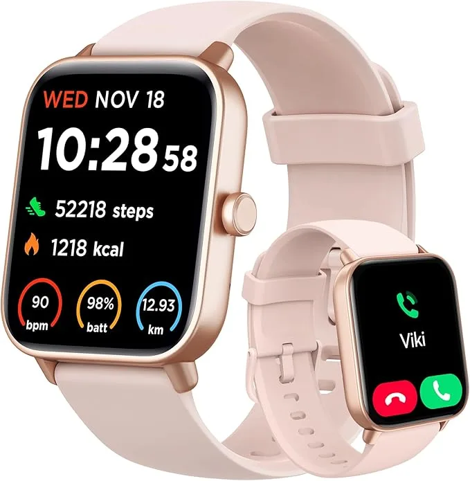 Gydom IDW19 pink smartwatch main front view with bluetooth phone call display