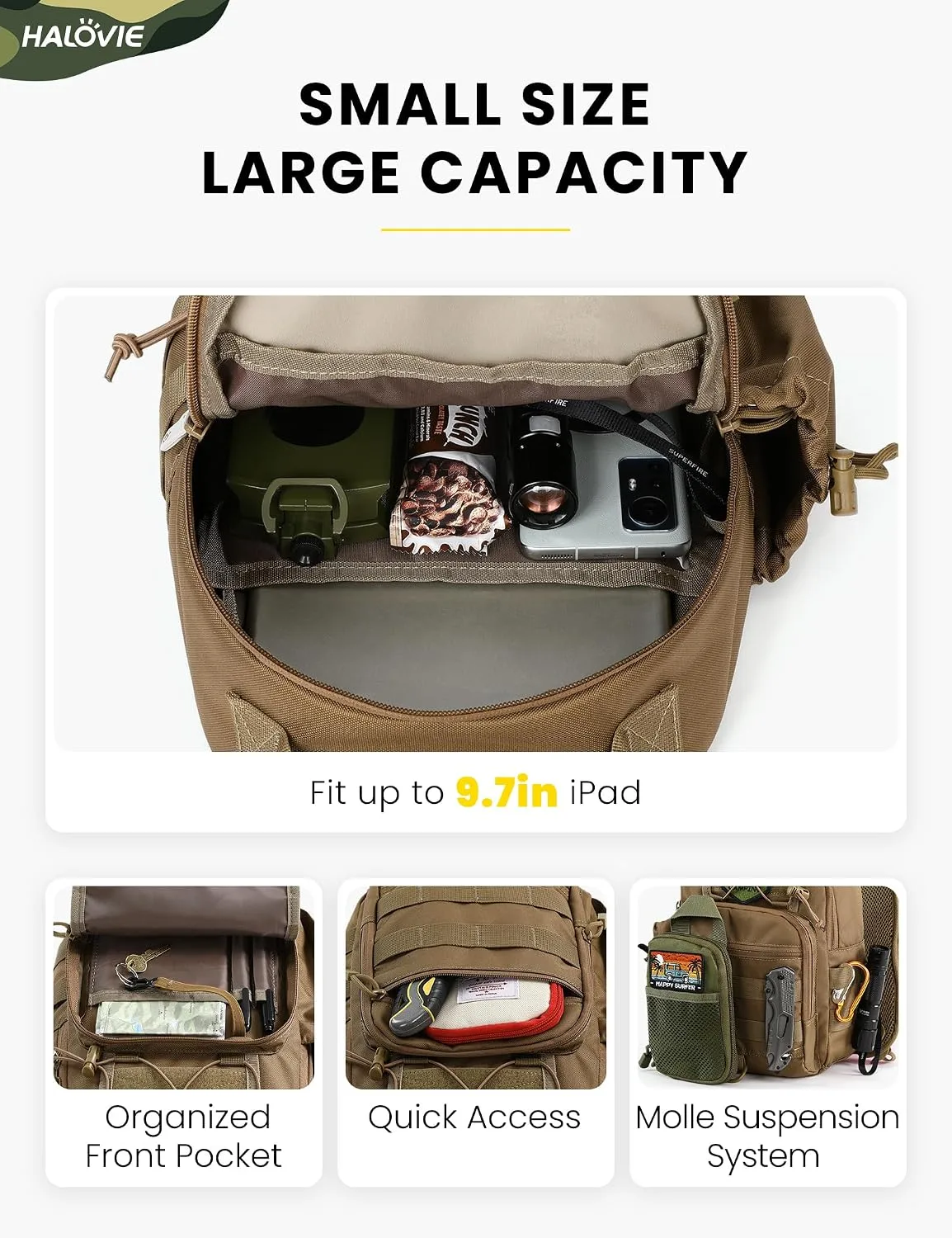 HALOVIE Anti-theft Tactical Sling Bag