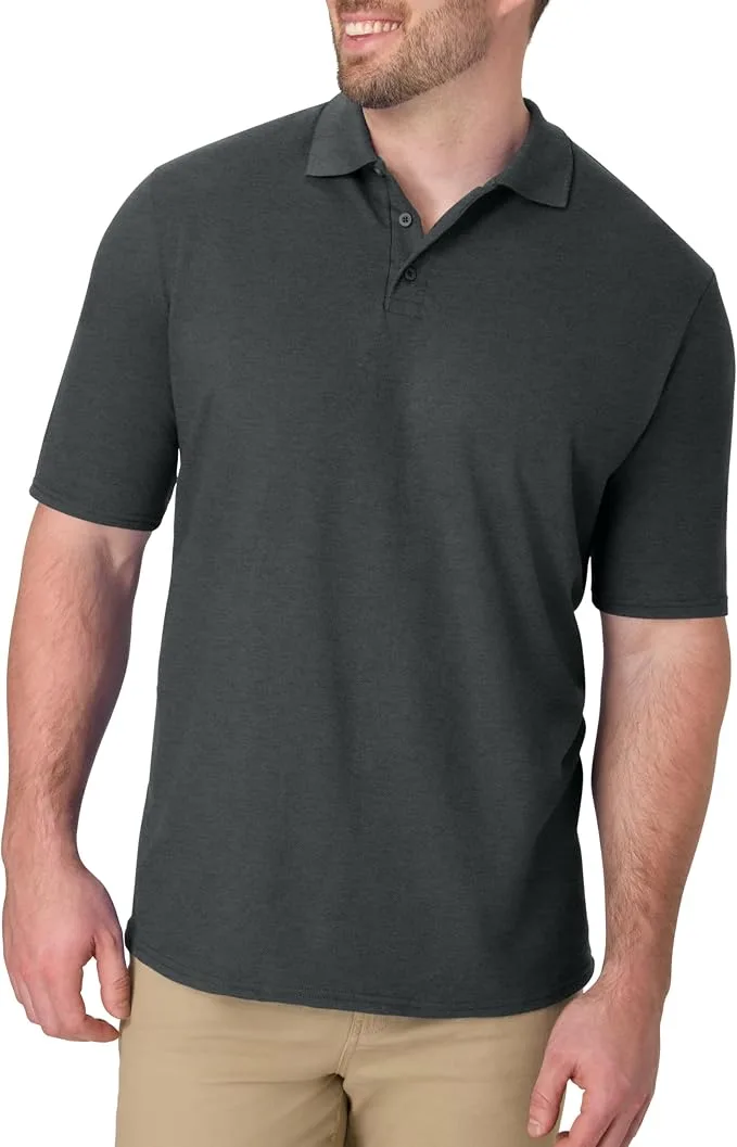 Hanes Men's X-Temp Short Sleeve Polo Shirt in solid charcoal grey pique knit