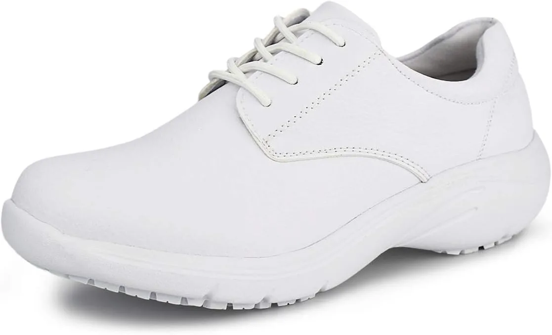 Hawkwell womens white lace up slip resistant nursing work shoes angled studio view