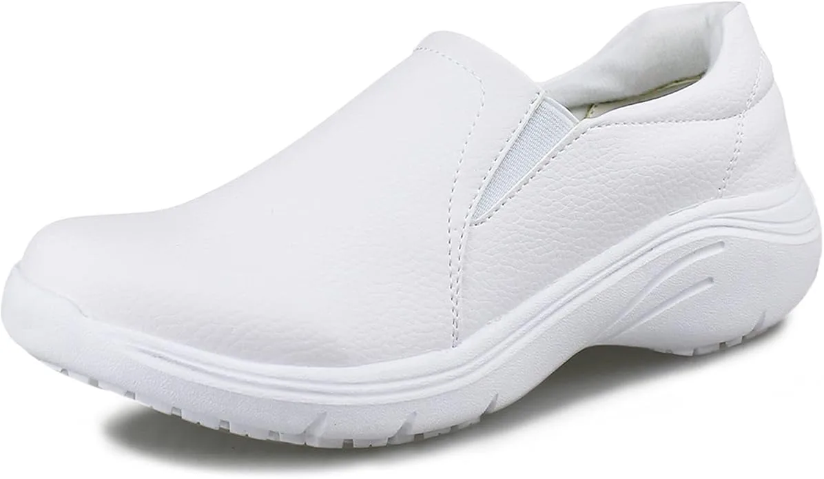 Hawkwell womens white lightweight slip on nursing work shoes side profile studio view