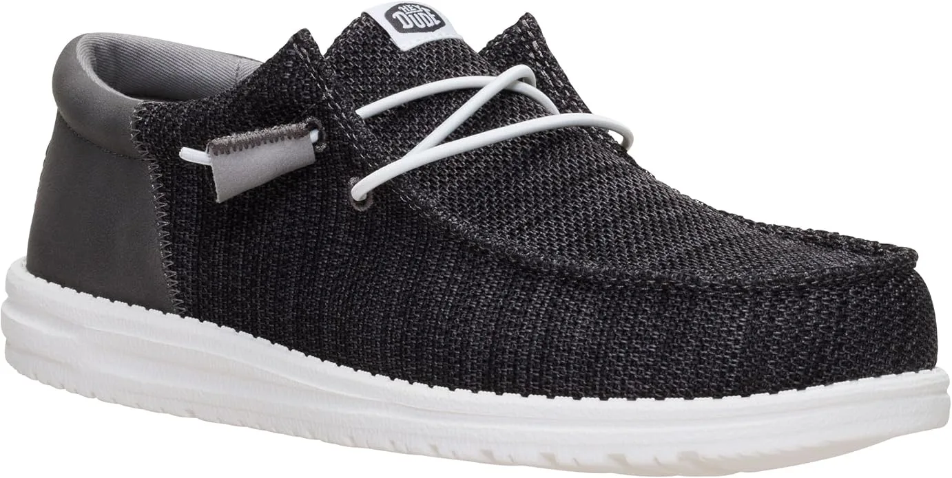 HEYDUDE Wally charcoal grey knit lightweight slip-on shoe three quarter view