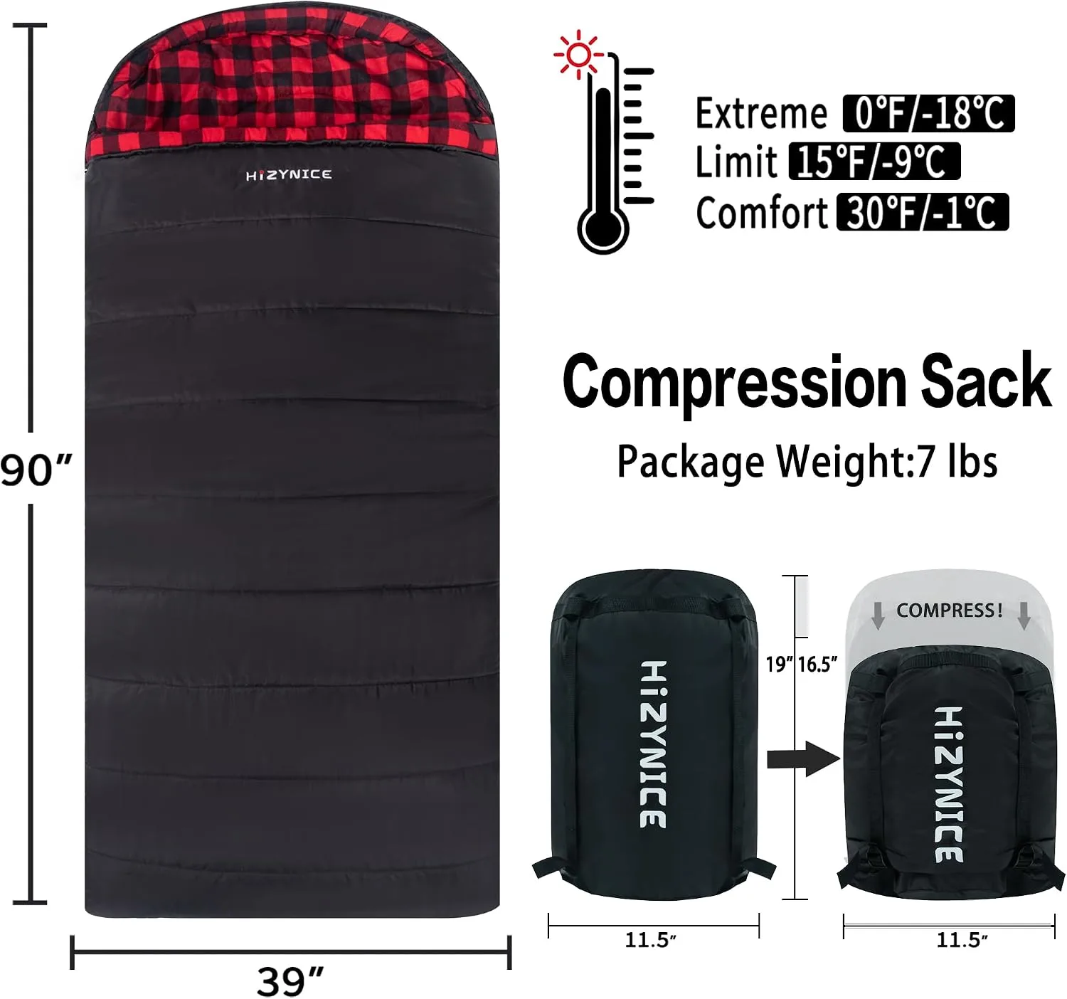 HiZYNICE Sleeping Bags for Adults XXL Cold Weather