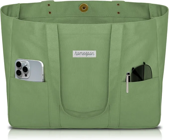 HOMESPON casual sage green canvas tote bag fitting laptop and daily essentials