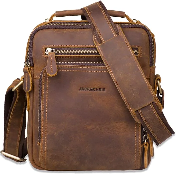 Jack and Chris full grain leather messenger sling bag front flap