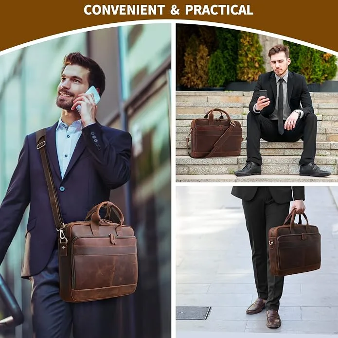 Jack&Chris Full Grain Leather Briefcase for Men