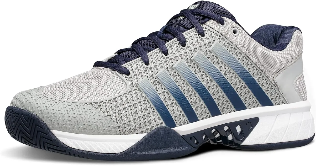 K-Swiss Express Light men pickleball shoe in white and navy court side profile