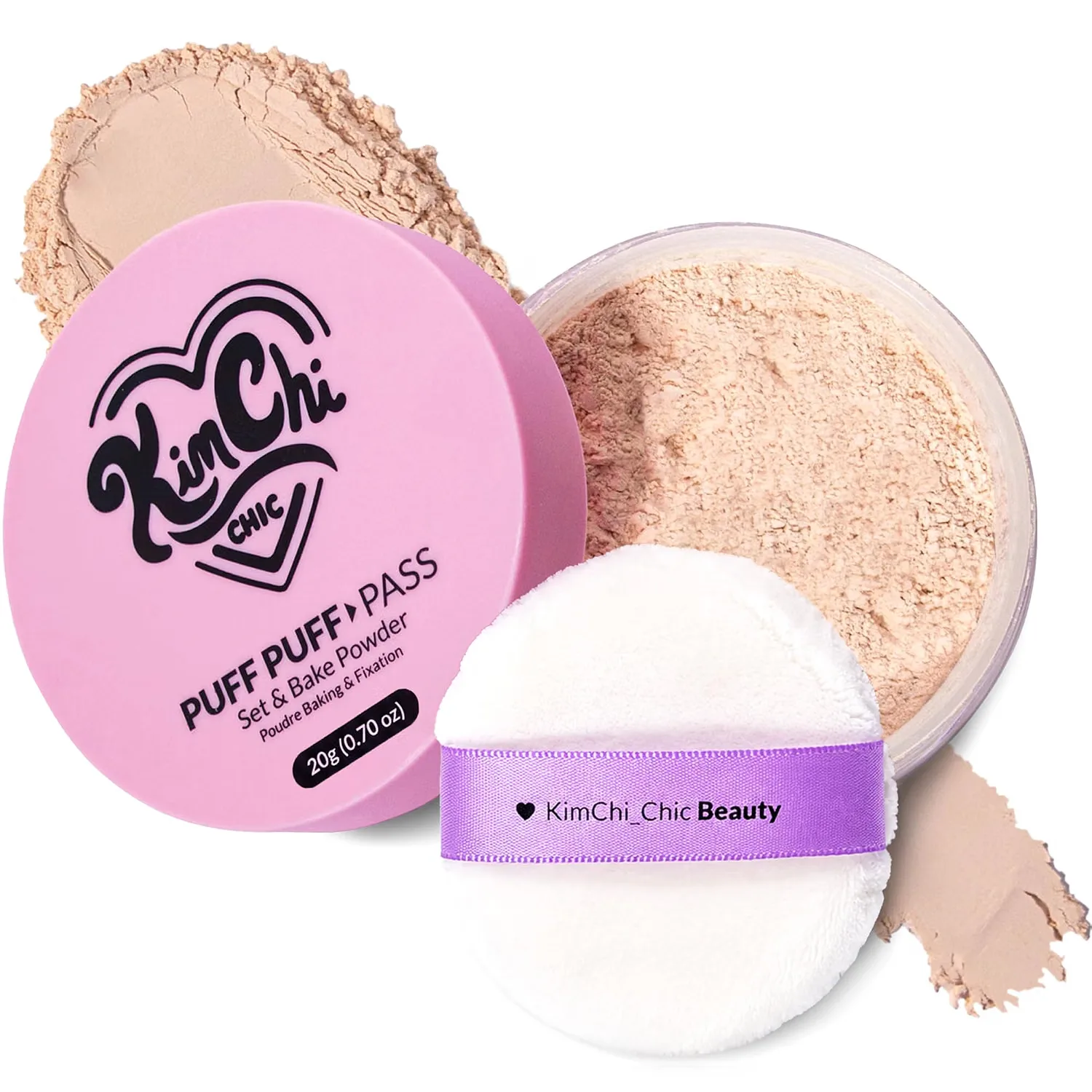 KimChi Chic Beauty Puff Puff Pass set and bake loose powder jar with custom puff