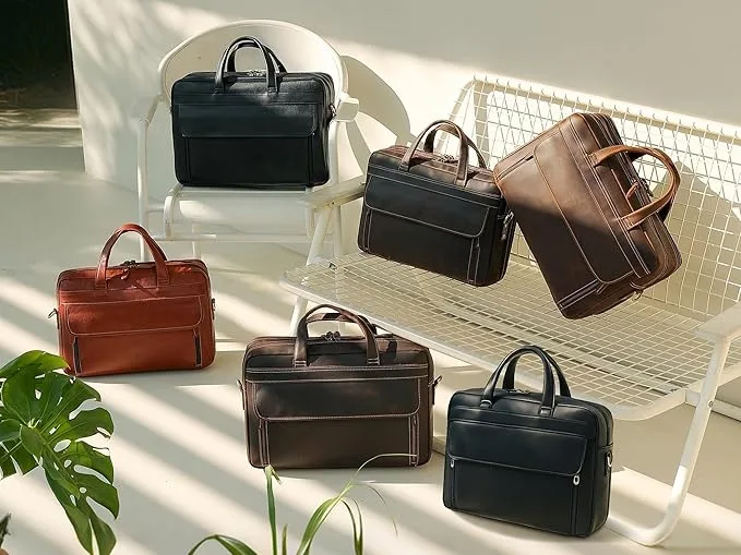 Masa Kawa Leather 15.6 17 Laptop Briefcase Men