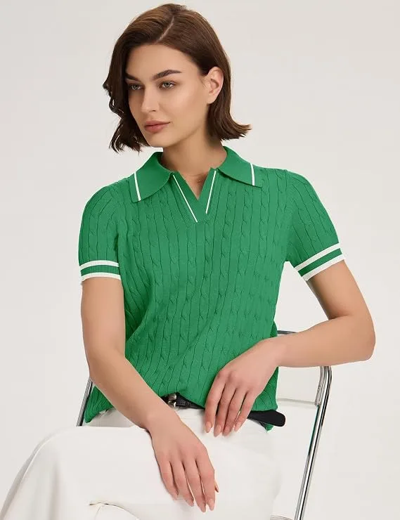 Micoson Womens Short Sleeve Sweater Tops Lapel V Neck Polo Shirts 2026