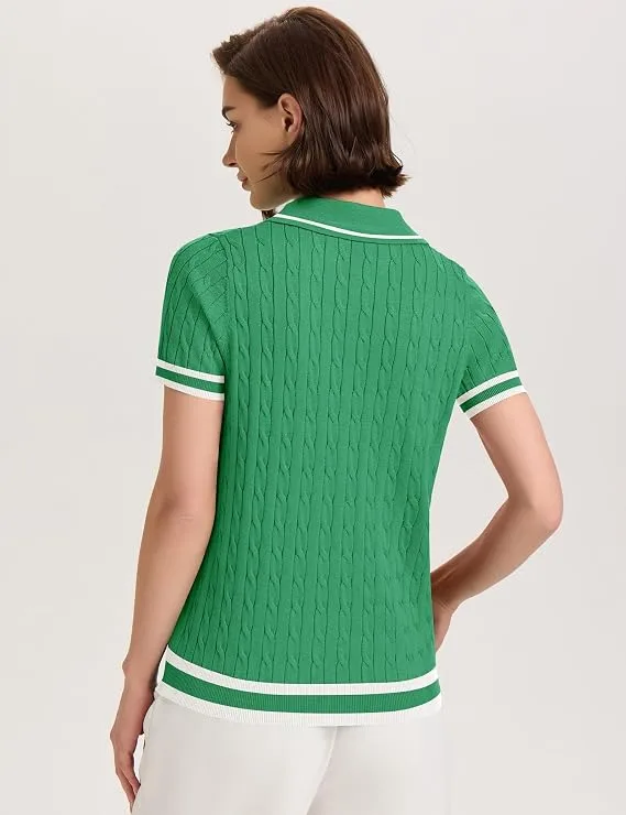 Micoson Womens Short Sleeve Sweater Tops Lapel V Neck Polo Shirts 2026