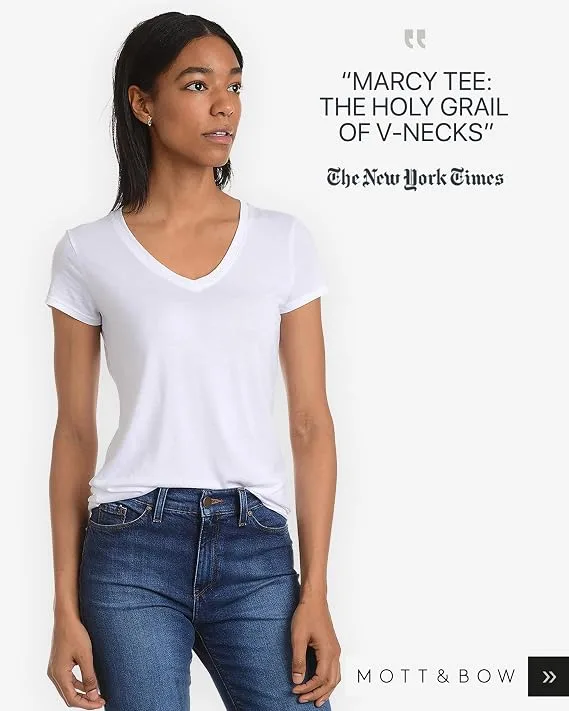 Mott & Bow Women's Fitted V-Neck T-Shirt, Casual Short Sleeve