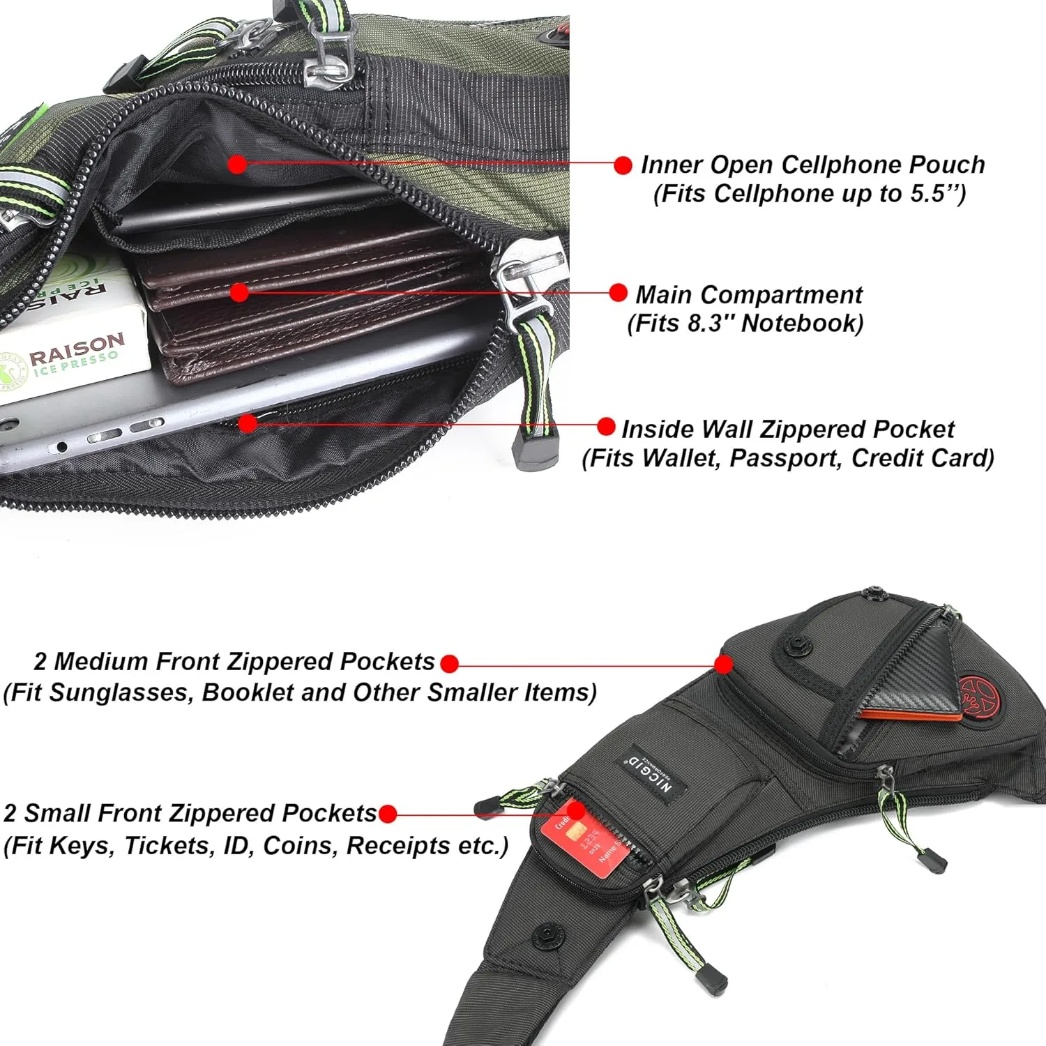NICGID Sling Bag Chest Shoulder Backpack