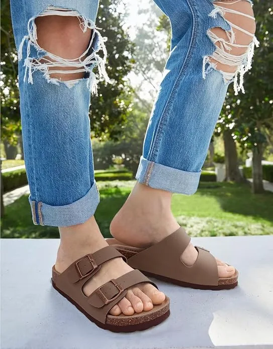 ODOLY Unisex Comfortable Cork Footbed Slide Sandals