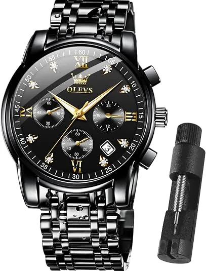 OLEVS waterproof analog digital mens chronograph watch with steel bracelet tool