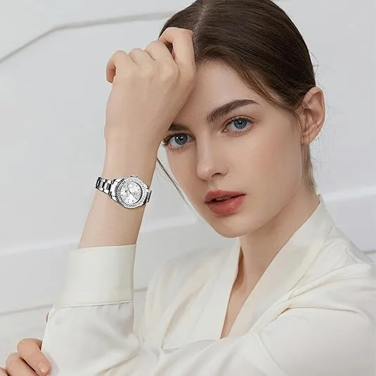 OLEVS Silver Stainless Steel Diamond
