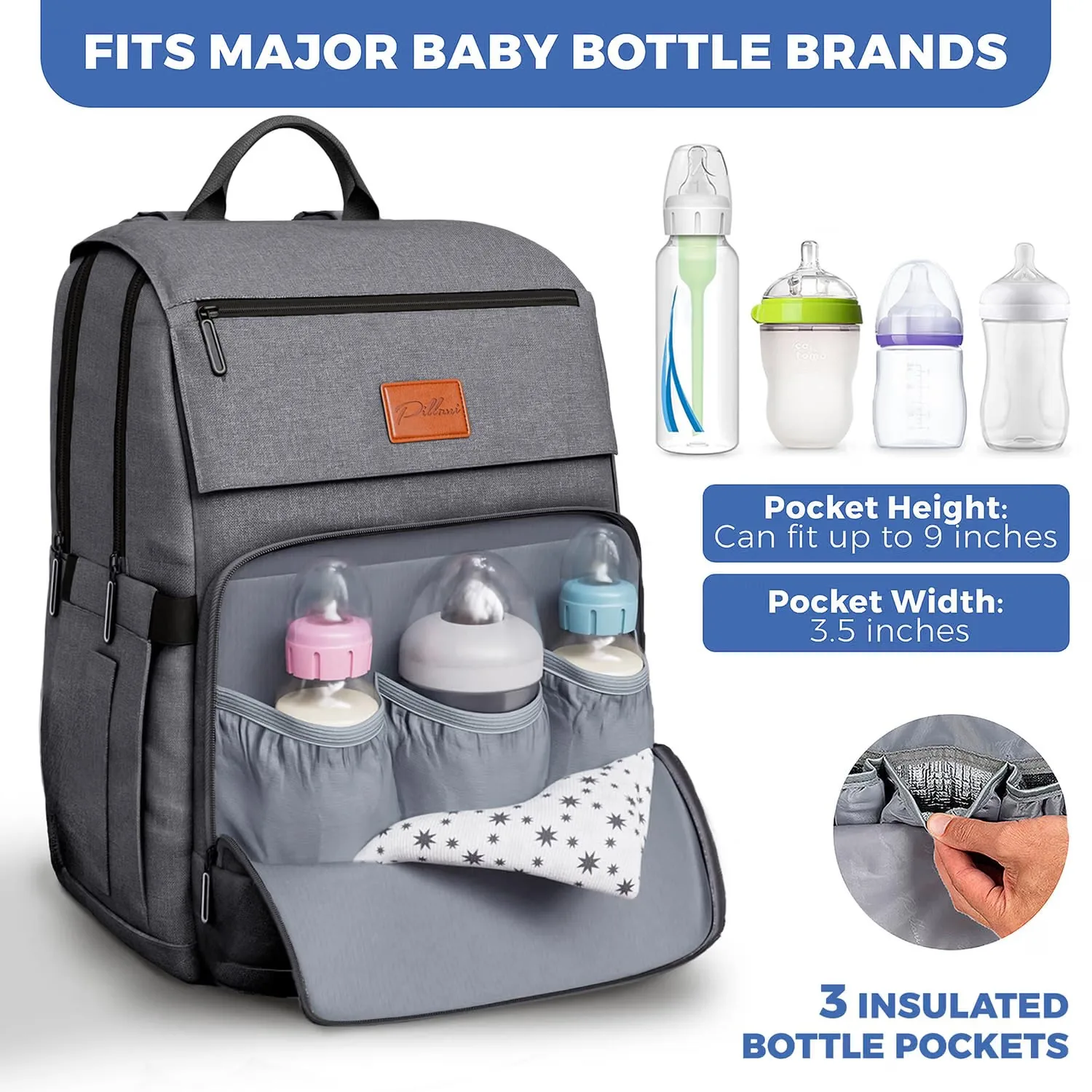 PILLANI Large Waterproof Baby Diaper Bag Backpack