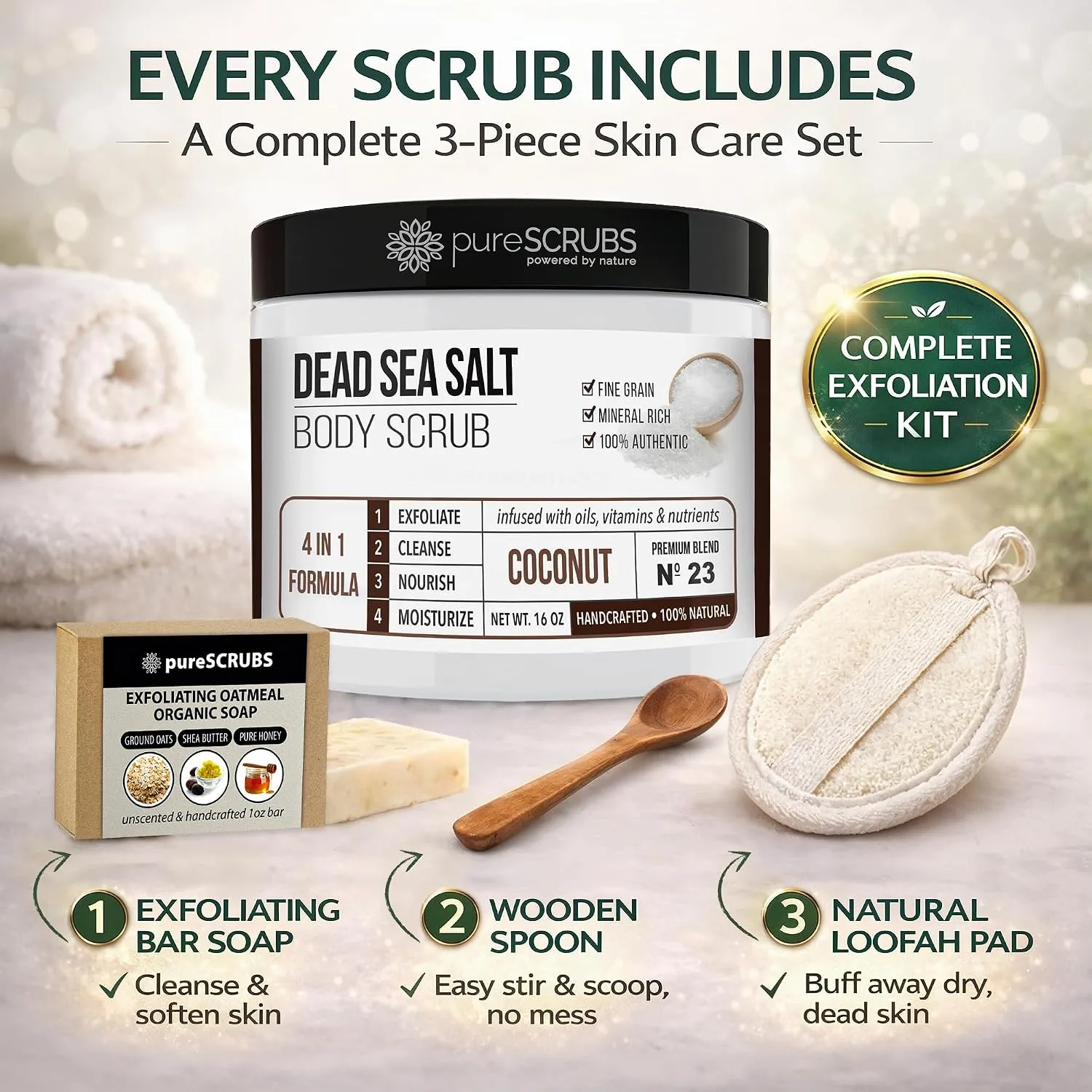 pureSCRUBS Coconut Dead Sea Salt Body Scrub Set