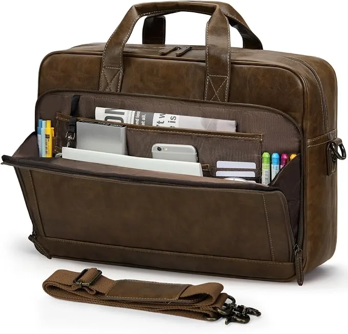 RAINSMORE Mens Vintage Leather Laptop Bag 16 Inch