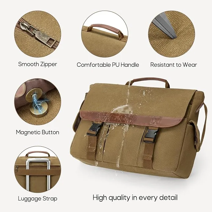 RAINSMORE Canvas Messenger Bag for Men (21 Pockets)