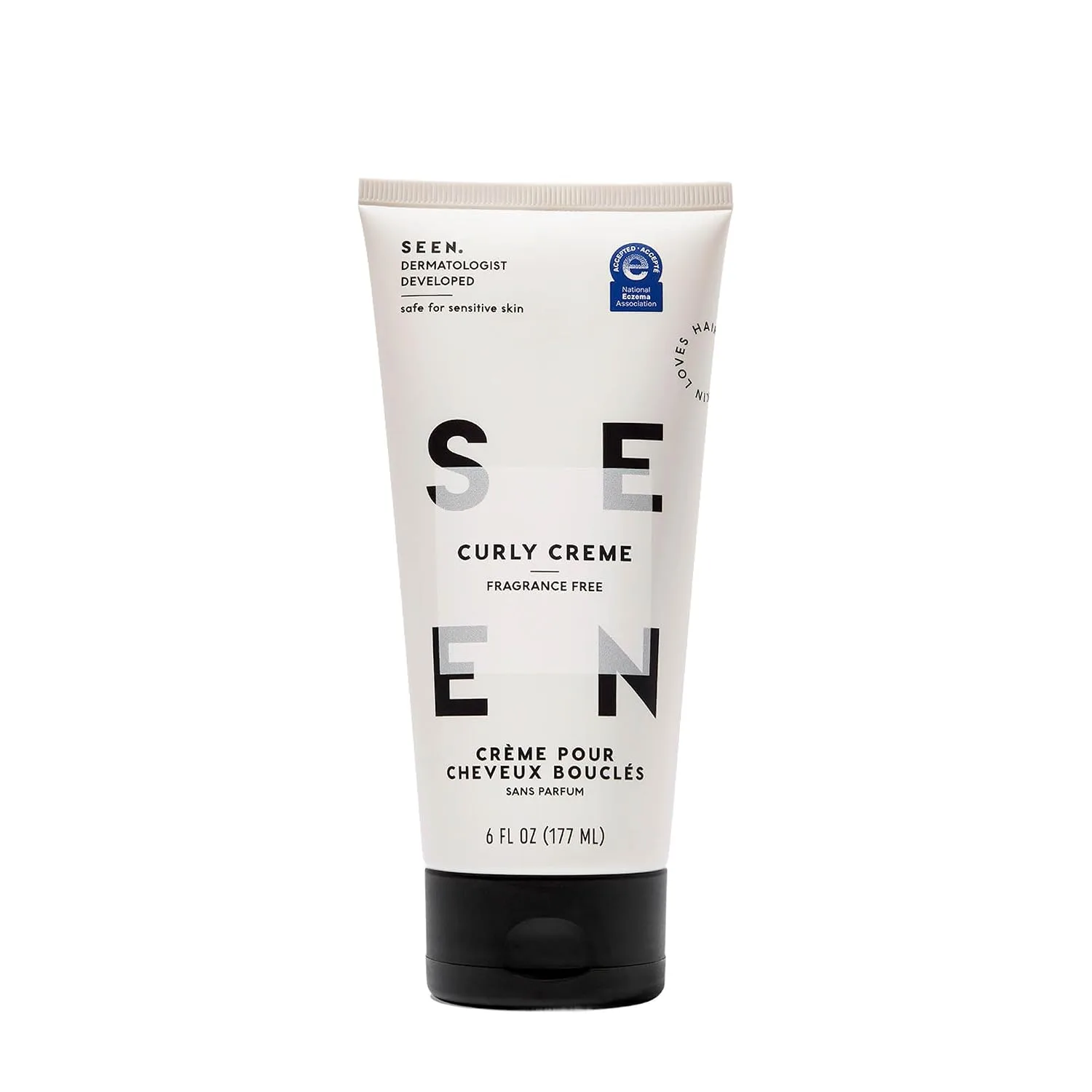 SEEN Curly Creme fragrance free dermatologist developed hair cream squeeze tube
